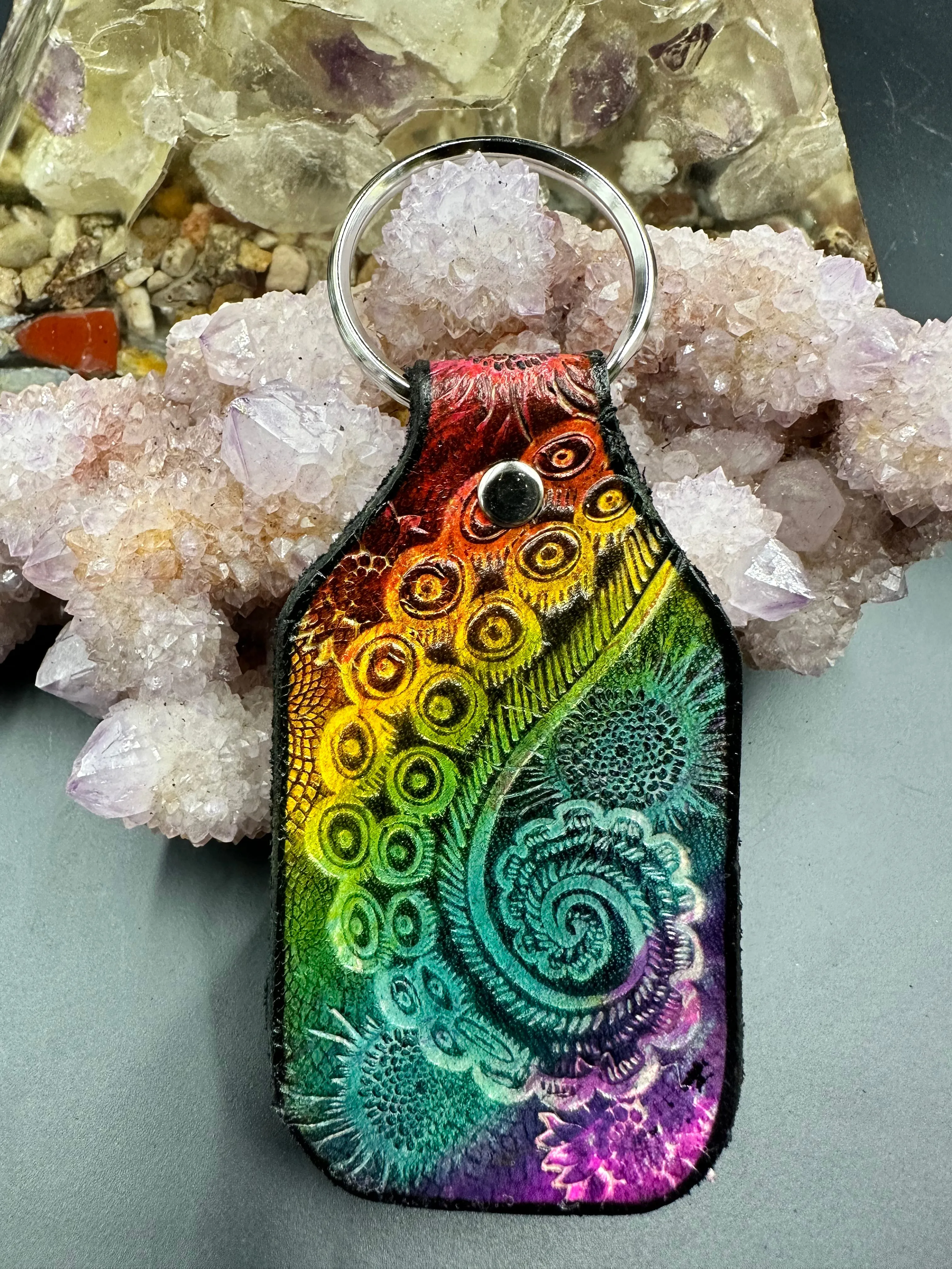 Stamped Leather Keychain - Flowers