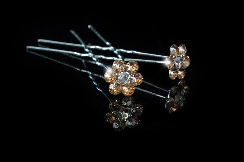 Stella Champagne Peach Flower Hair Stick Pin | Rhinestone