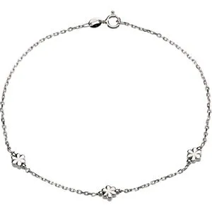 Sterling Silver 3 mm Flower 10" Anklet