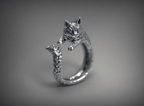Sterling Silver Cute Cat Ring