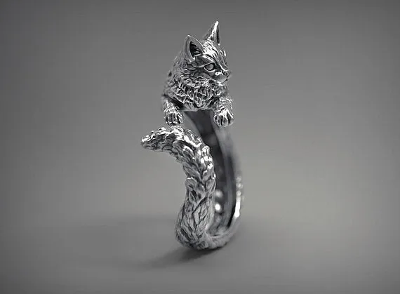 Sterling Silver Cute Cat Ring