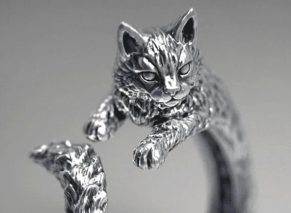 Sterling Silver Cute Cat Ring