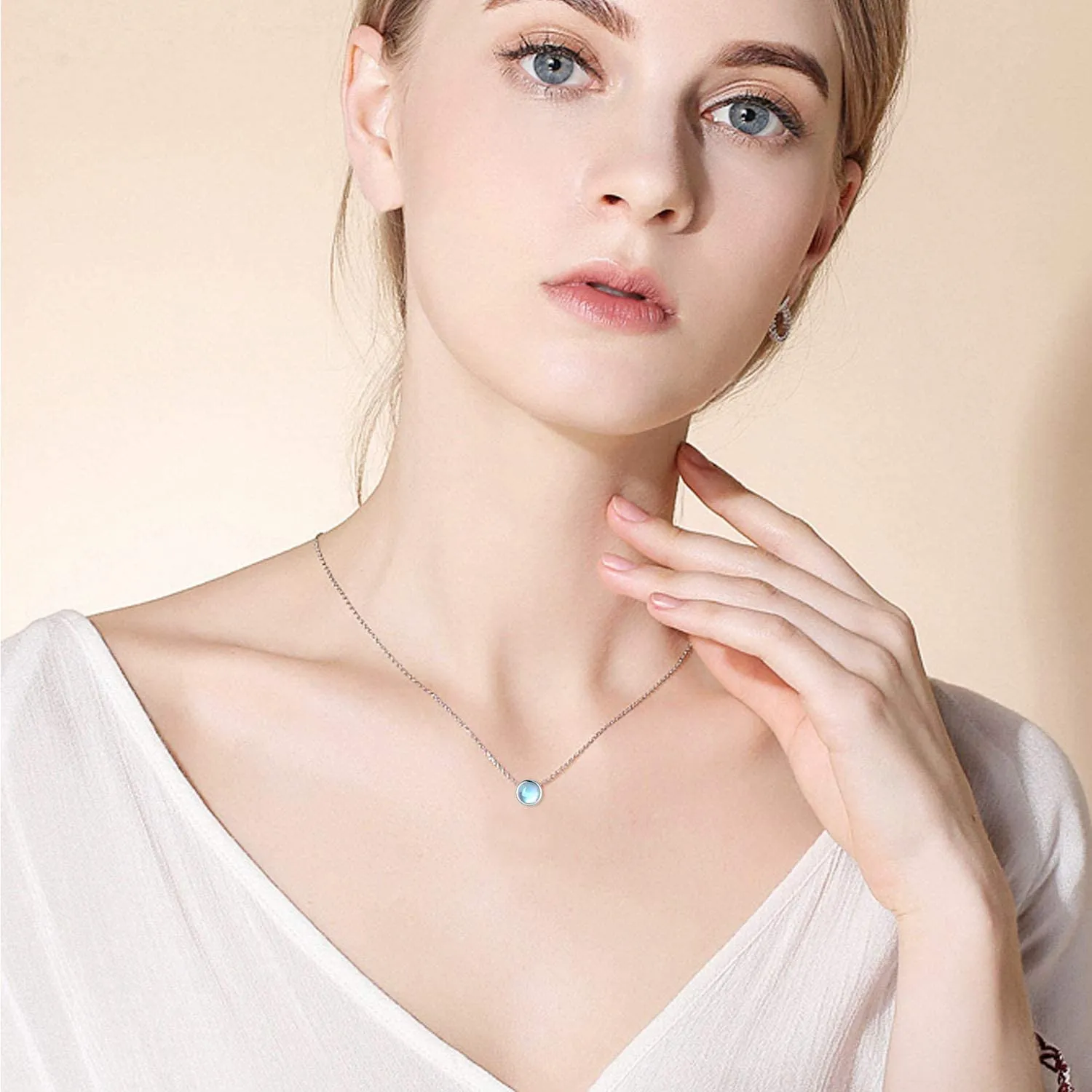 Sterling Silver Moonstone Choker Necklace for Women