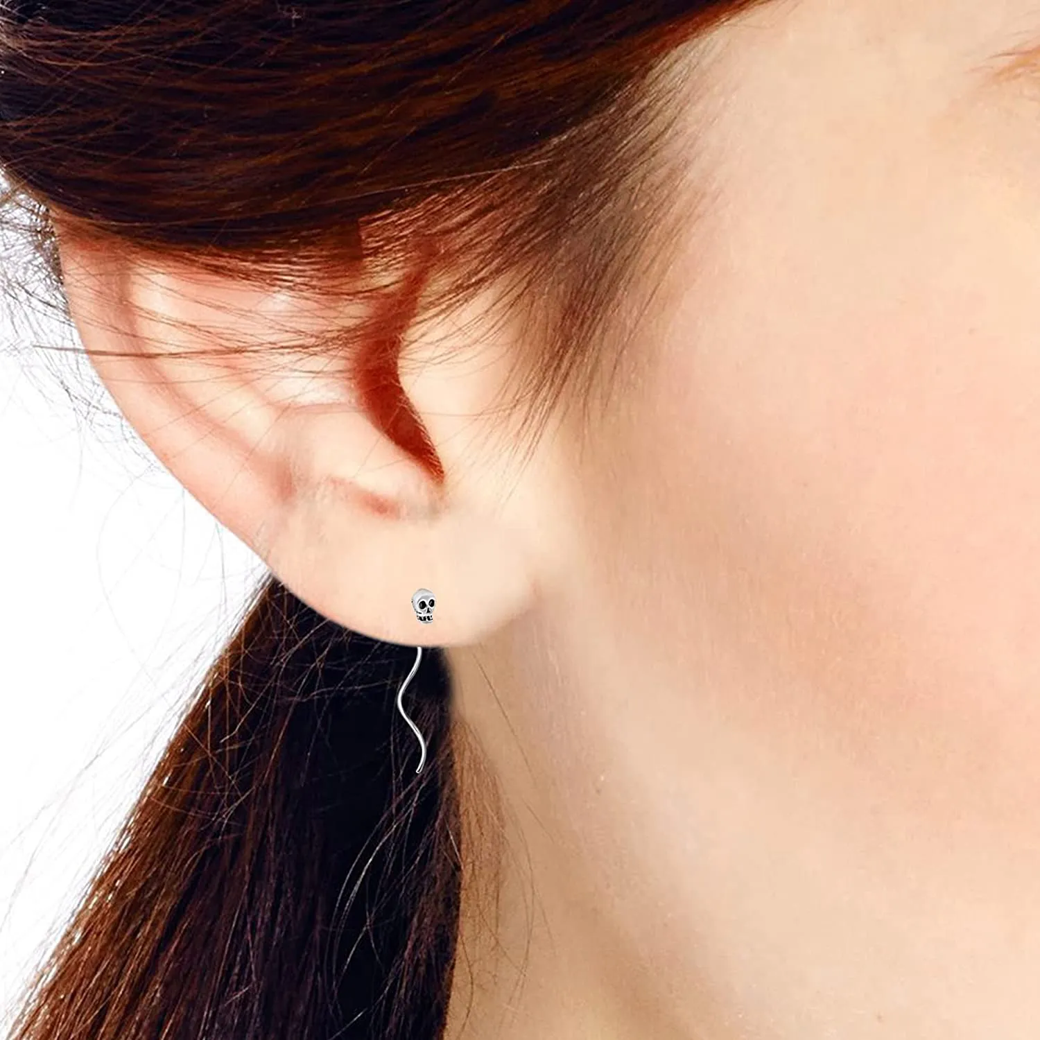 Sterling Silver Skull Dangle Earrings