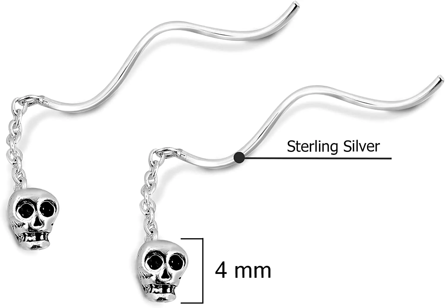 Sterling Silver Skull Dangle Earrings