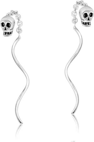 Sterling Silver Skull Dangle Earrings