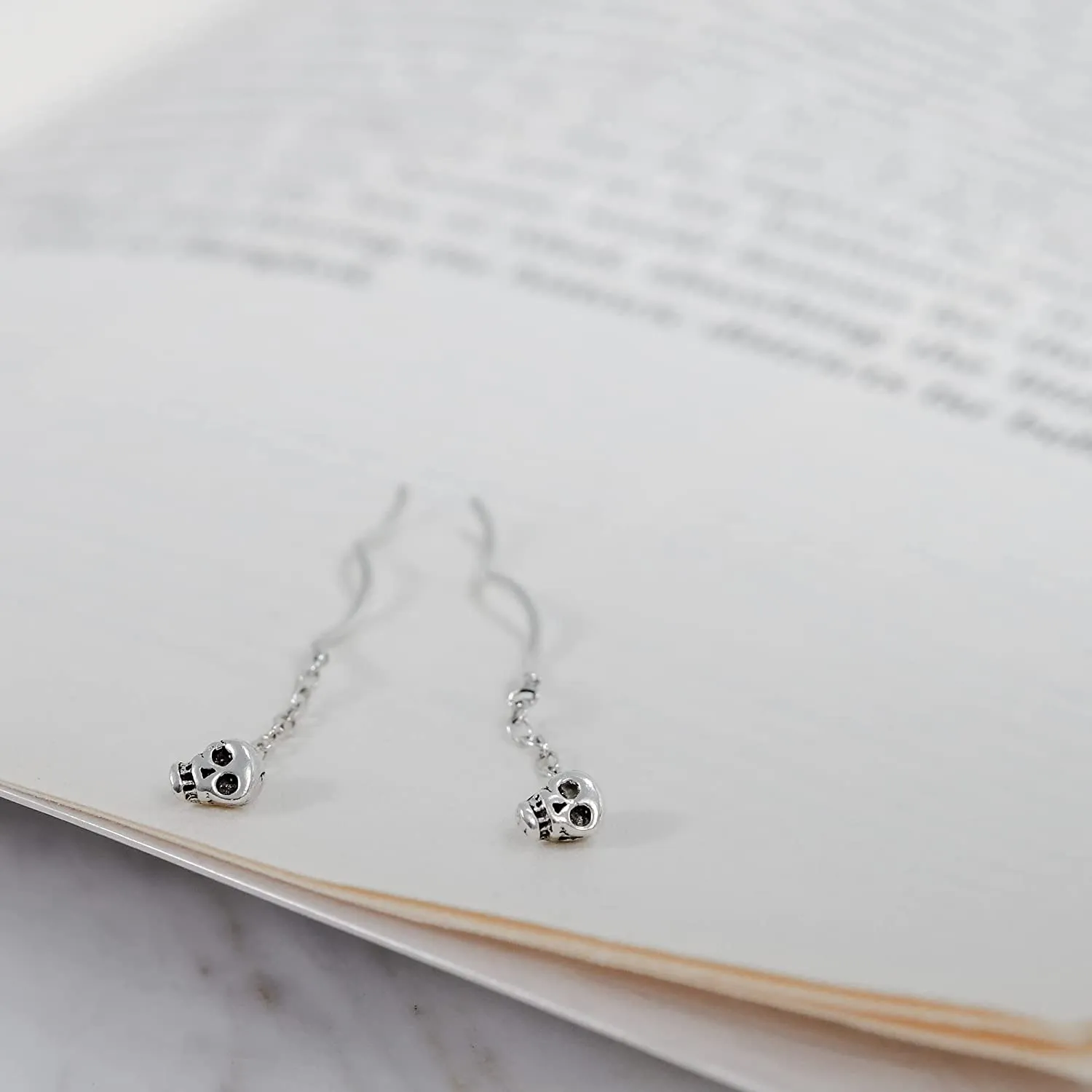 Sterling Silver Skull Dangle Earrings