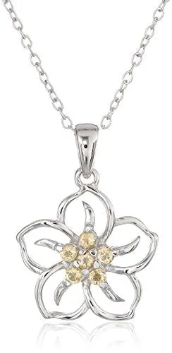 Sterling Silver Topaz Flower Pendant Necklace, 18" December birthstone