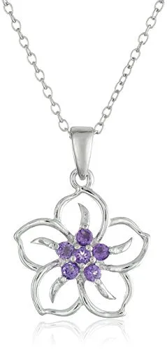 Sterling Silver Topaz Flower Pendant Necklace, 18" December birthstone