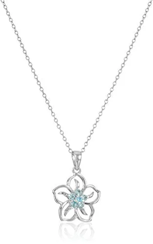 Sterling Silver Topaz Flower Pendant Necklace, 18" December birthstone