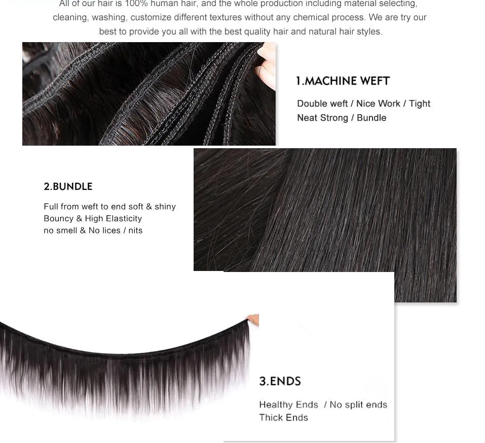 Straight Brazilian Human Hair Remy Bundles With Closure
