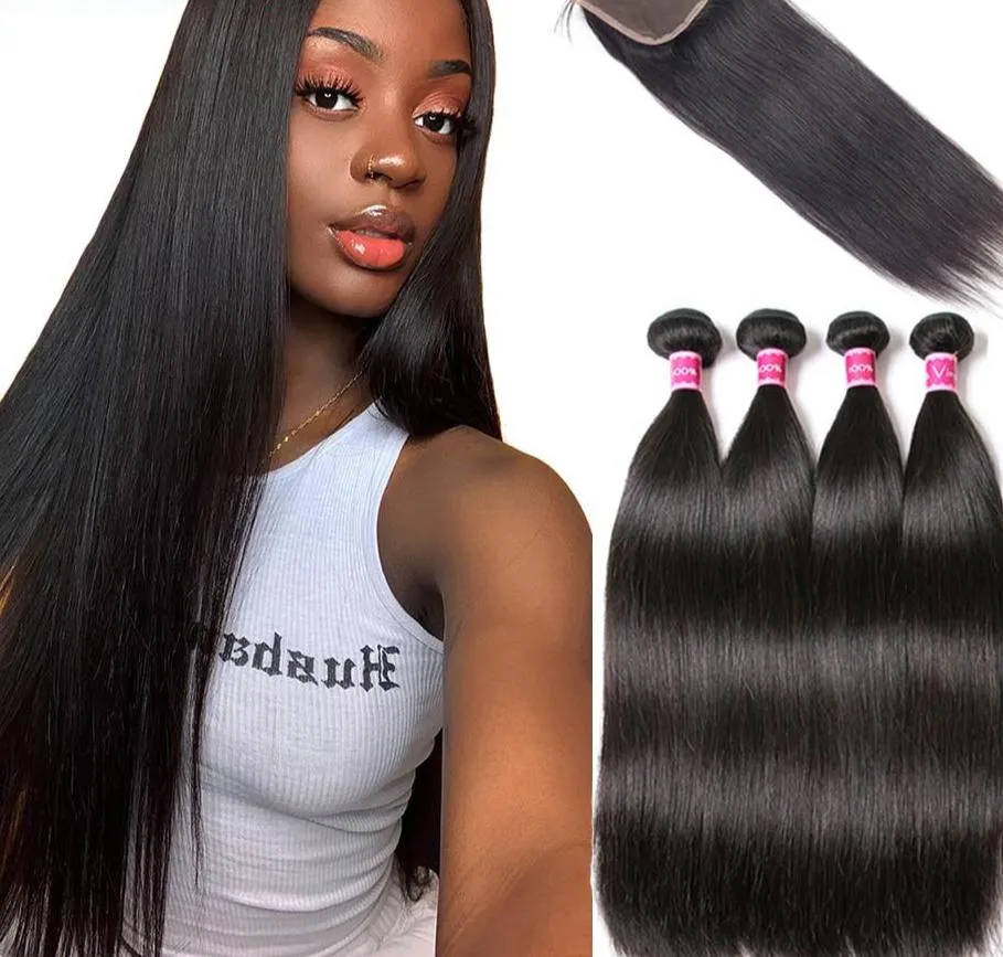Straight Brazilian Human Hair Remy Bundles With Closure