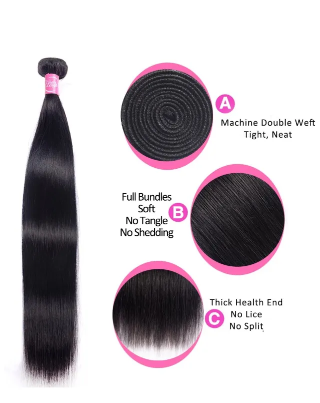 Straight Brazilian Human Hair Remy Bundles With Closure