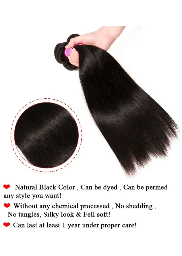 Straight Brazilian Human Hair Remy Bundles With Closure