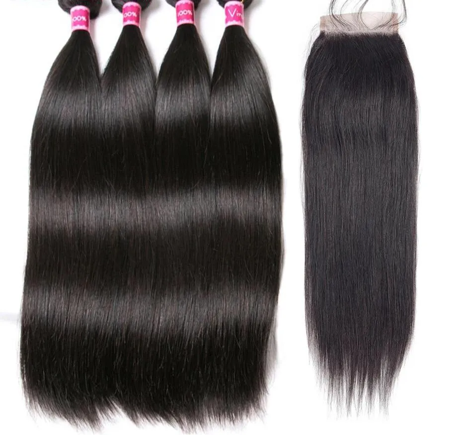 Straight Brazilian Human Hair Remy Bundles With Closure