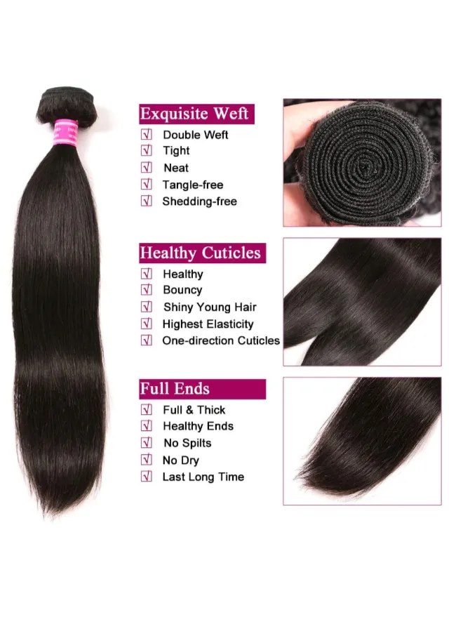 Straight Brazilian Human Hair Remy Bundles With Closure
