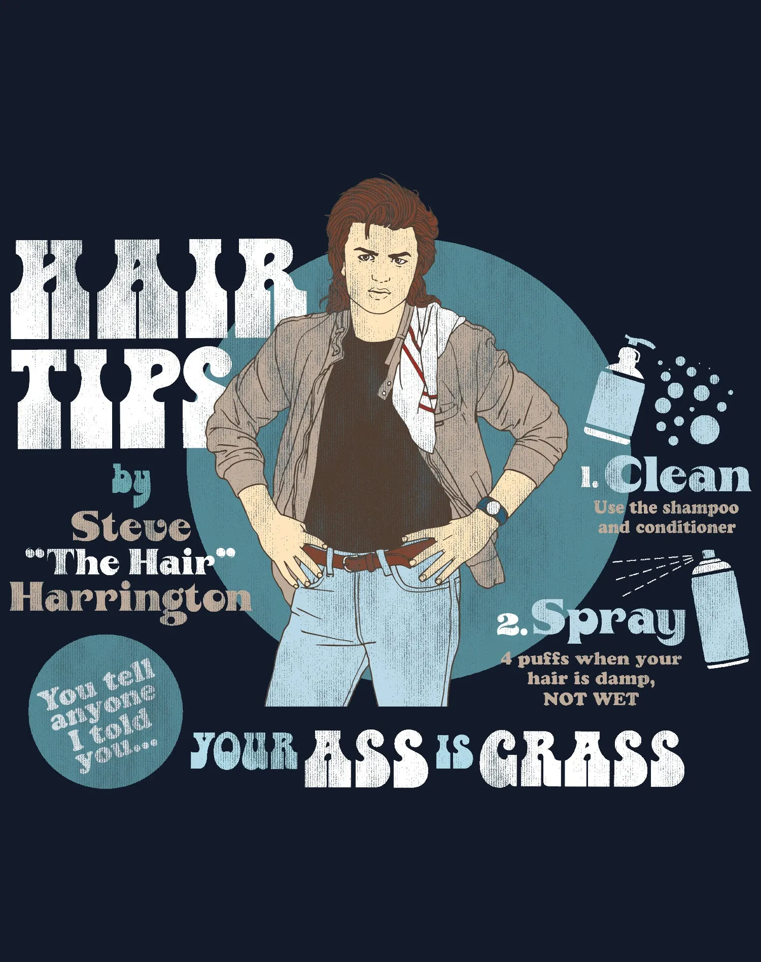 Stranger Things Retro Steve Harrington Pose Spray Warning Hair Tips Original Men's T-Shirt
