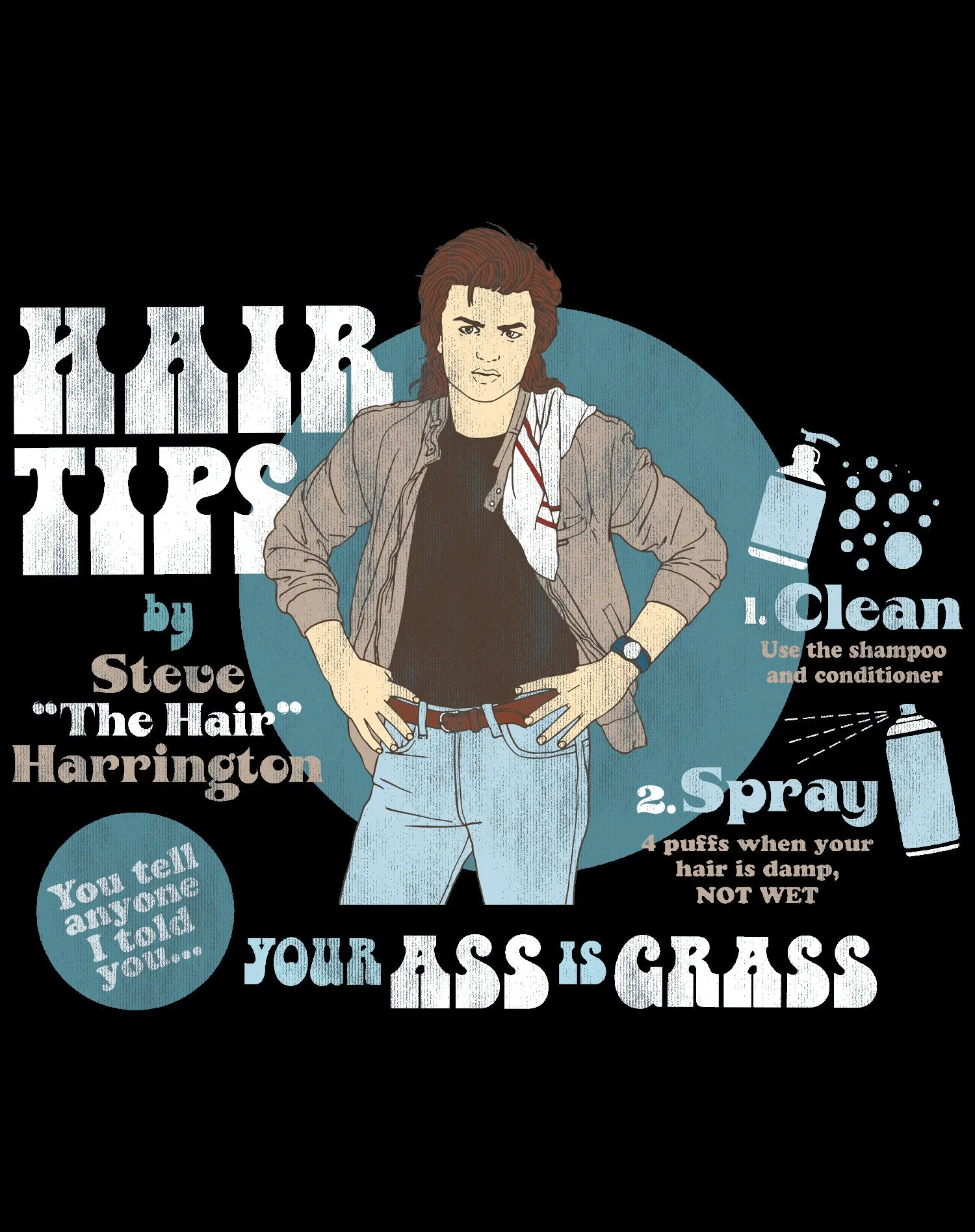 Stranger Things Retro Steve Harrington Pose Spray Warning Hair Tips Original Men's T-Shirt