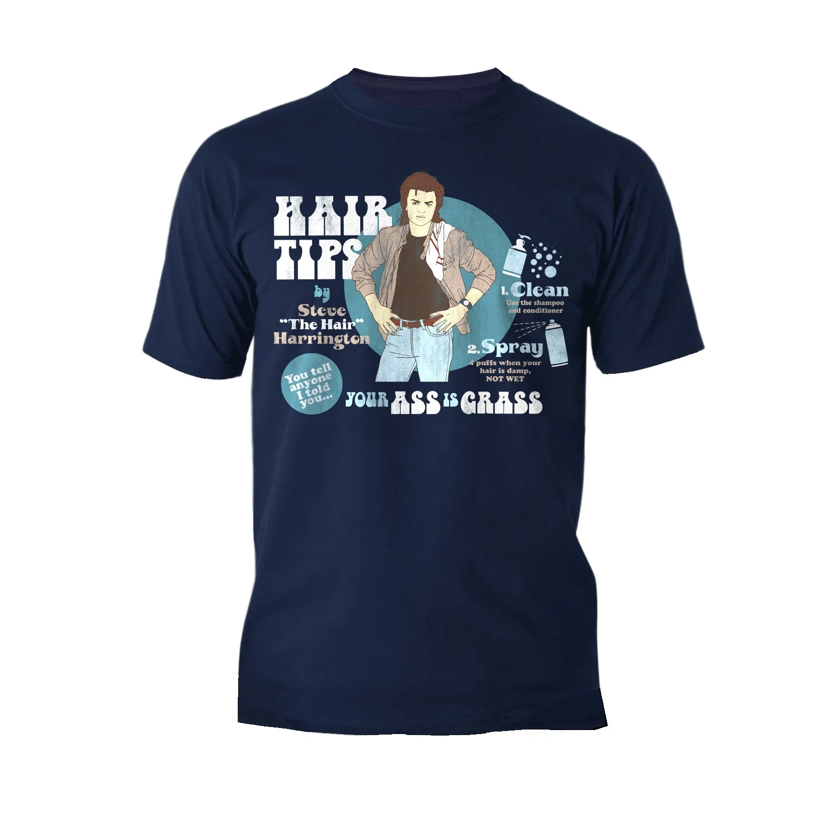 Stranger Things Retro Steve Harrington Pose Spray Warning Hair Tips Original Men's T-Shirt