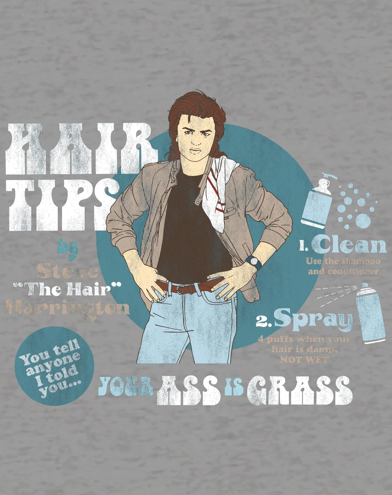 Stranger Things Retro Steve Harrington Pose Spray Warning Hair Tips Original Men's T-Shirt