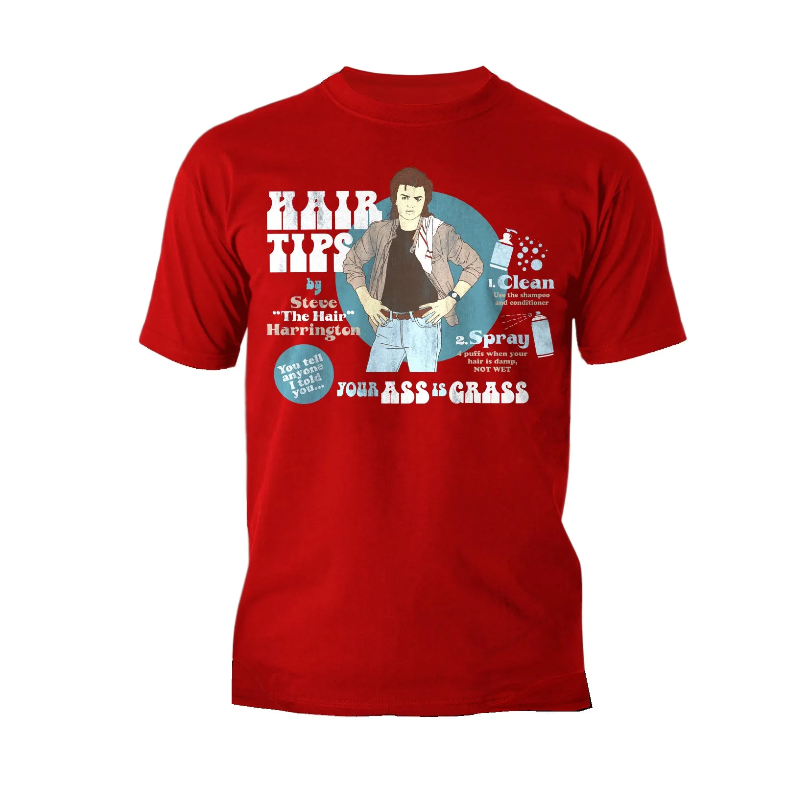 Stranger Things Retro Steve Harrington Pose Spray Warning Hair Tips Original Men's T-Shirt