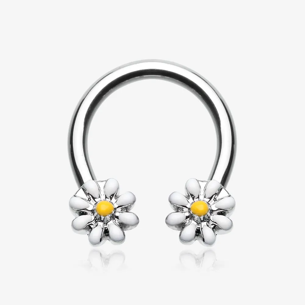 Sweet Dainty Daisy Steel Horseshoe Circular Barbell