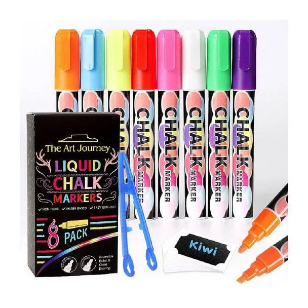 The Art Journey 8-Pack Washable & Bold Neon Liquid Chalk Markers ART005
