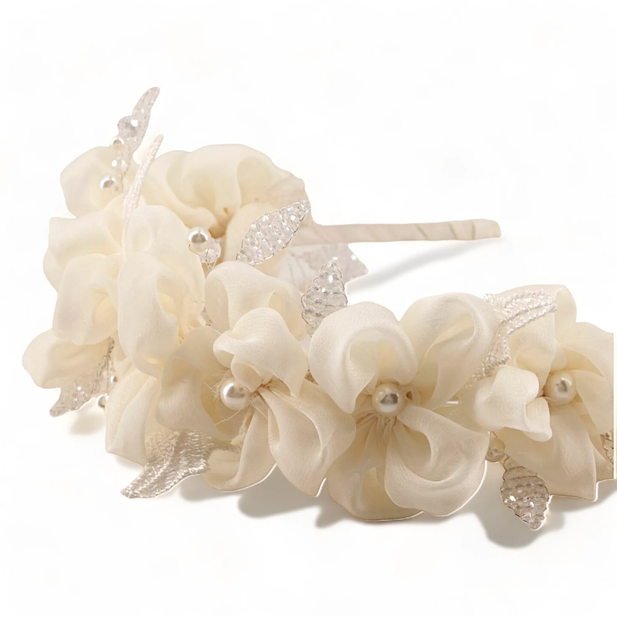 The Mila Flowers with Pearls & Crystals Headband