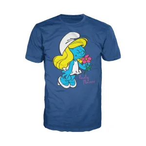 The Smurfs Smurfette Character Flowers Official Men's T-shirt (Blue)