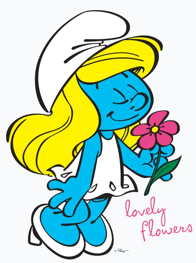 The Smurfs Smurfette Character Flowers Official Men's T-shirt (Blue)