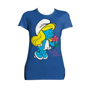 The Smurfs Smurfette Character Flowers Official Women's T-shirt (Blue)