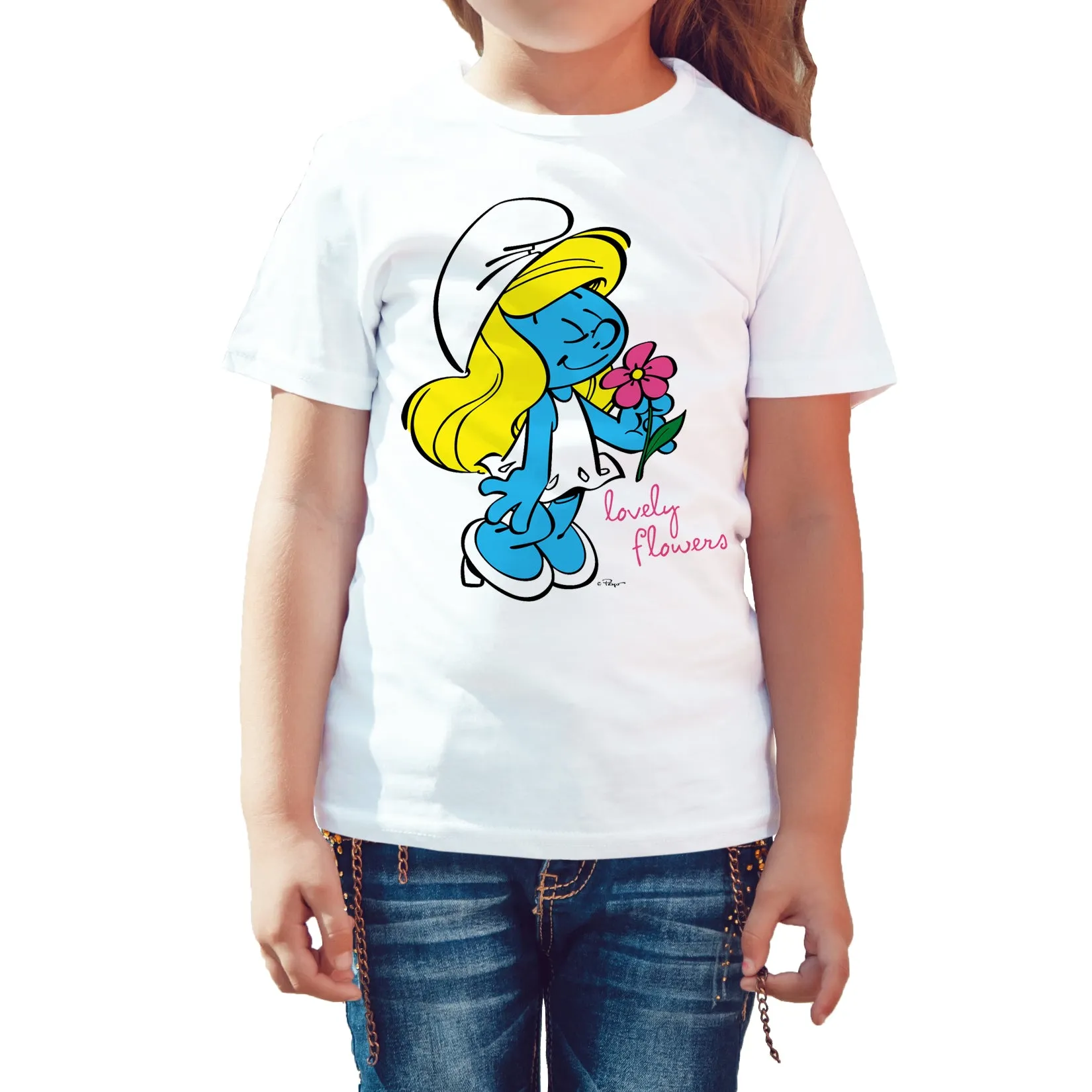 The Smurfs Smurfette Flowers Official Kid's T-Shirt (White)