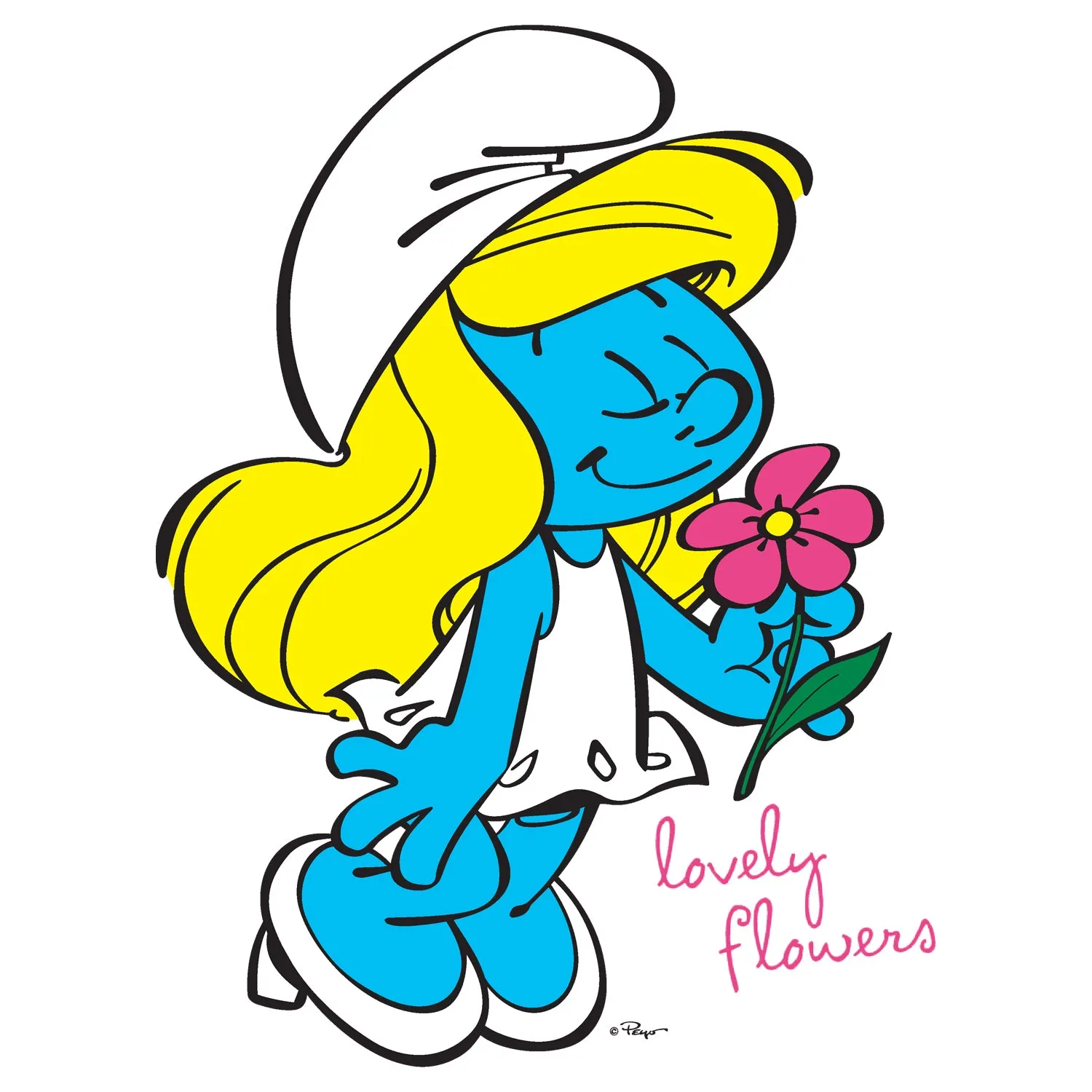 The Smurfs Smurfette Flowers Official Kid's T-Shirt (White)