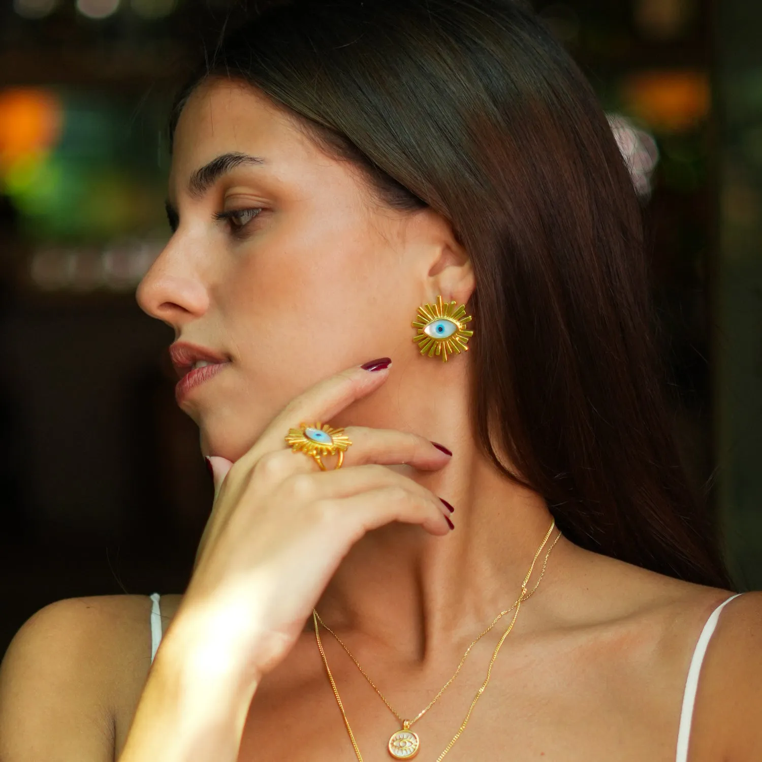 Third Eye Guardian Pearl & Gold Chunky Ring
