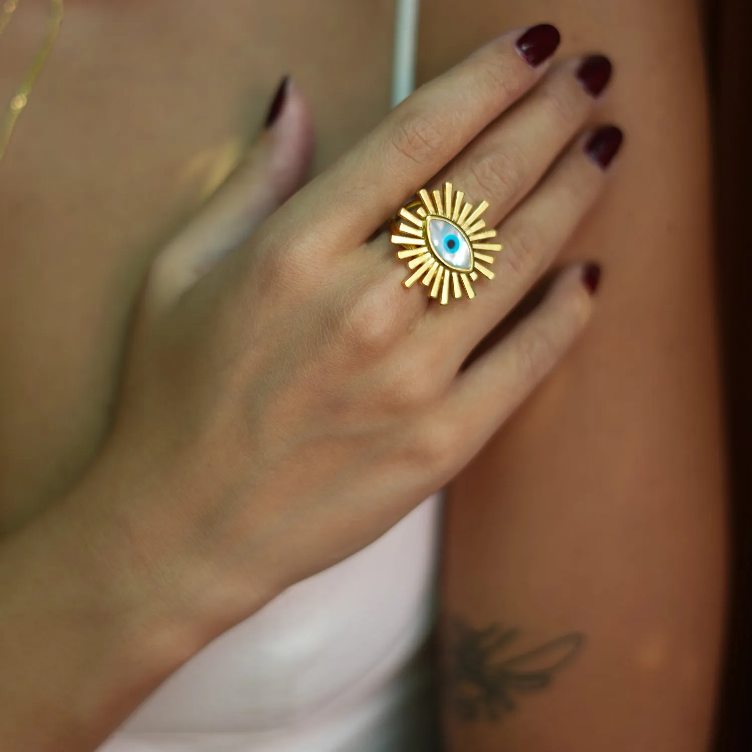 Third Eye Guardian Pearl & Gold Chunky Ring