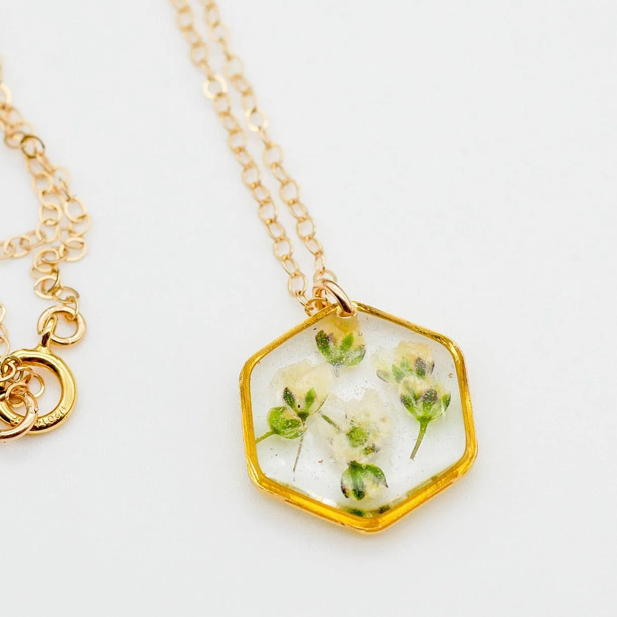 Tiny Baby's Breath Hexagon Necklace