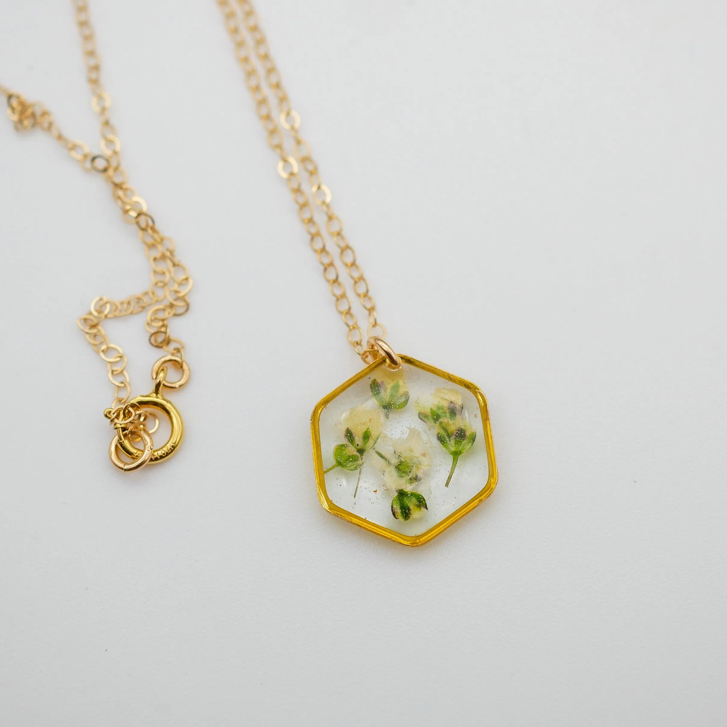 Tiny Baby's Breath Hexagon Necklace