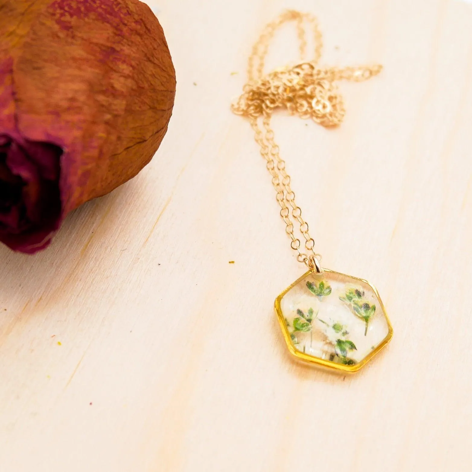 Tiny Baby's Breath Hexagon Necklace