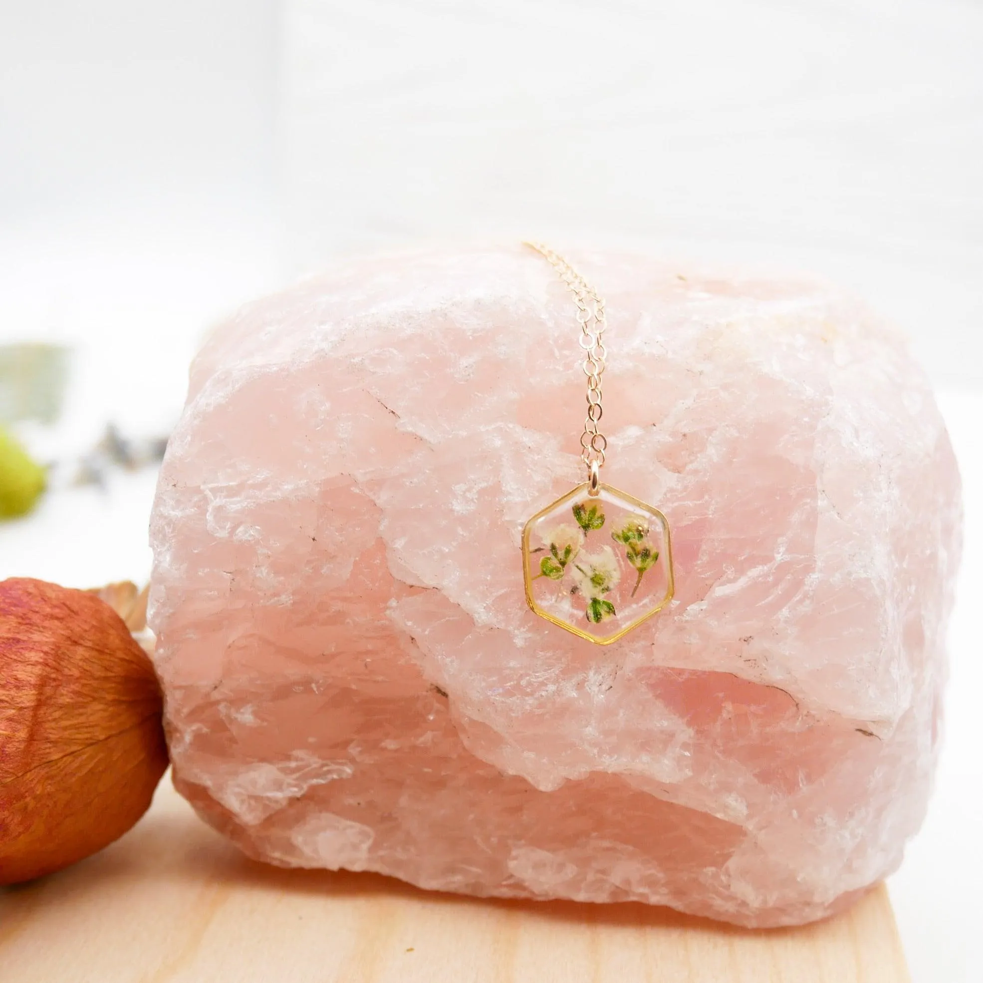 Tiny Baby's Breath Hexagon Necklace