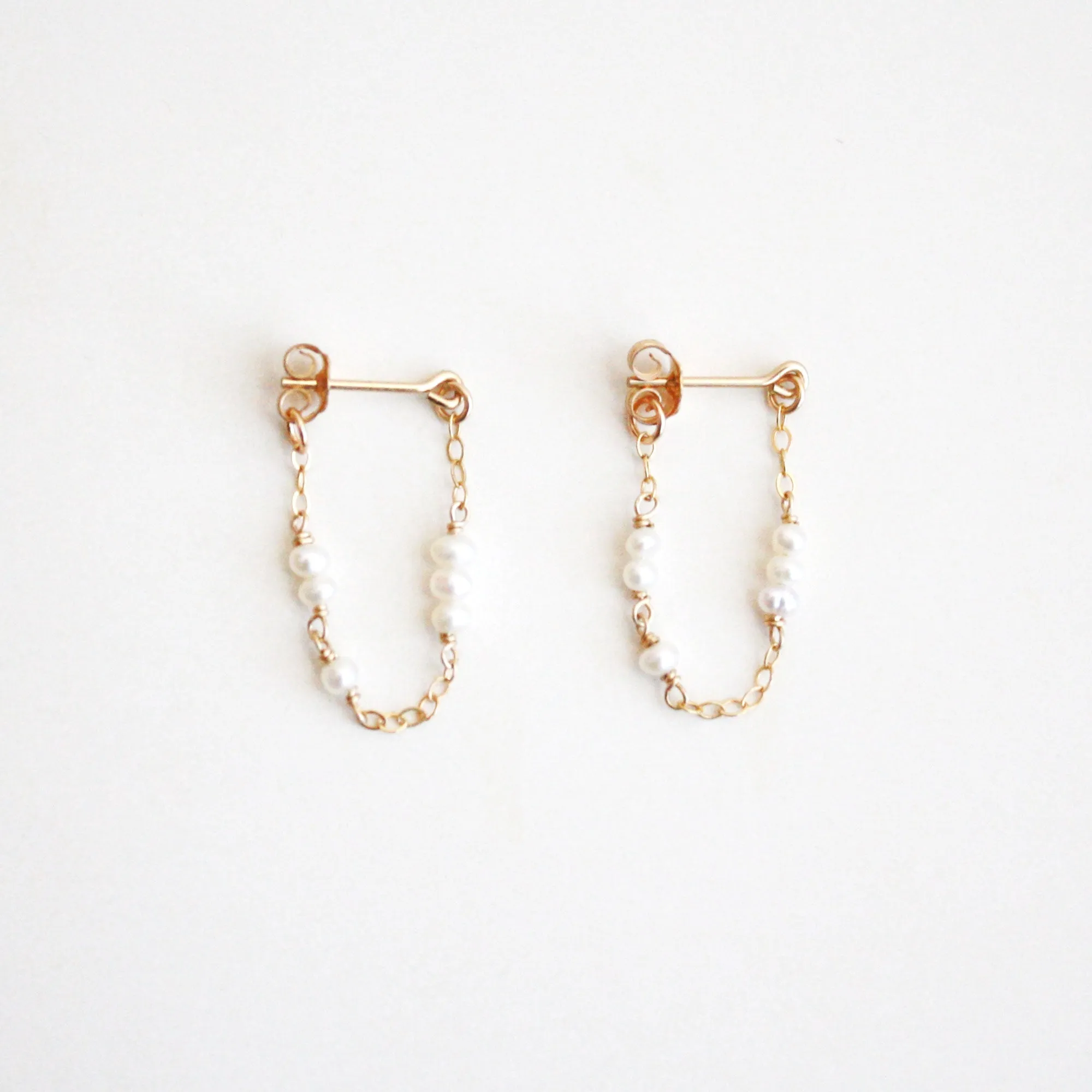 Tiny Pearl Chain Hoop Stud Earrings