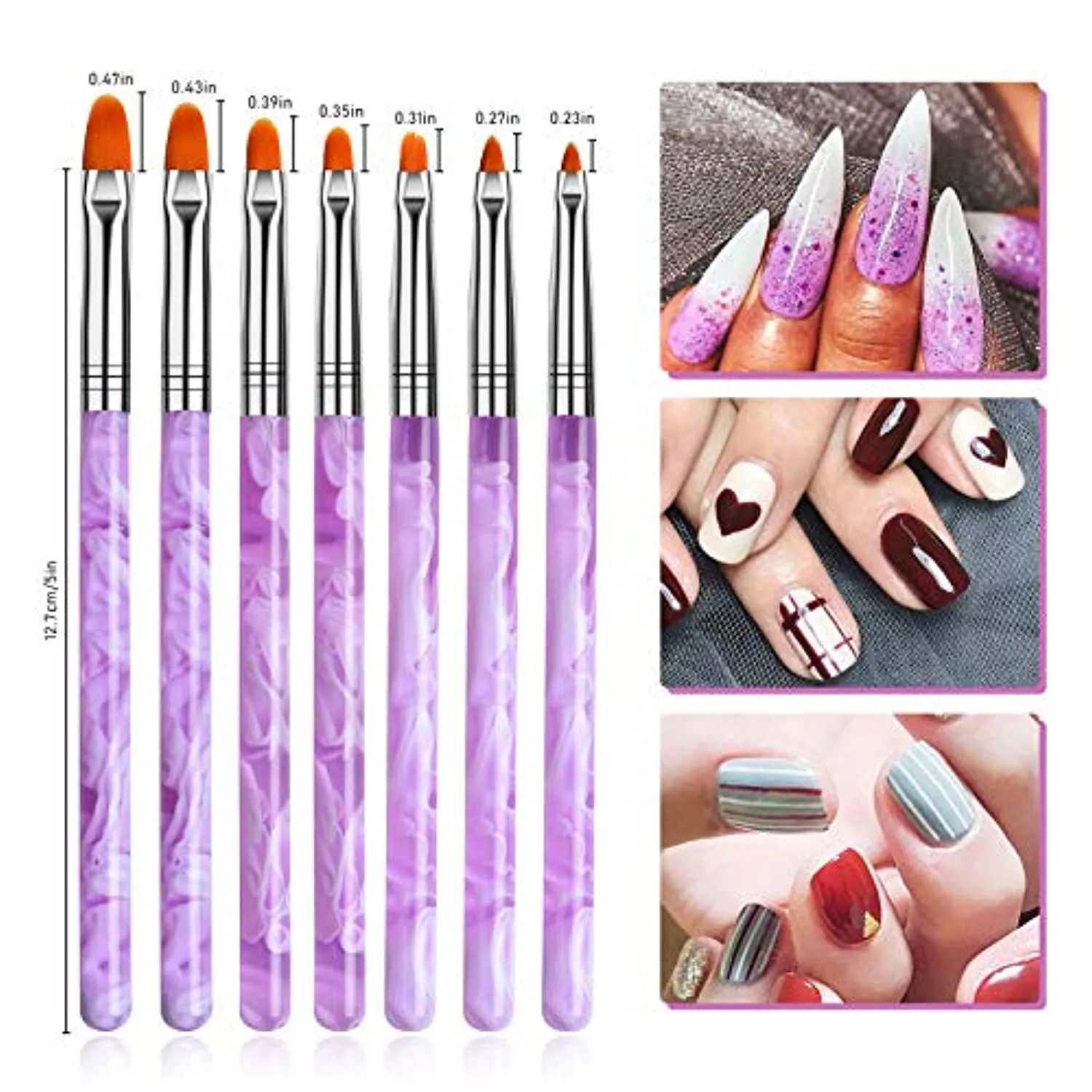 TOROKOM 19 Pcs Nail Art Brushes Acrylic Nail Brush Set for Acrylic Application, UV Gel Nail Polish Brush Nail Art Painting Brush Dotting Tool Nail Dust Remover Brushes for Nail Salon Art Tools(Purple)