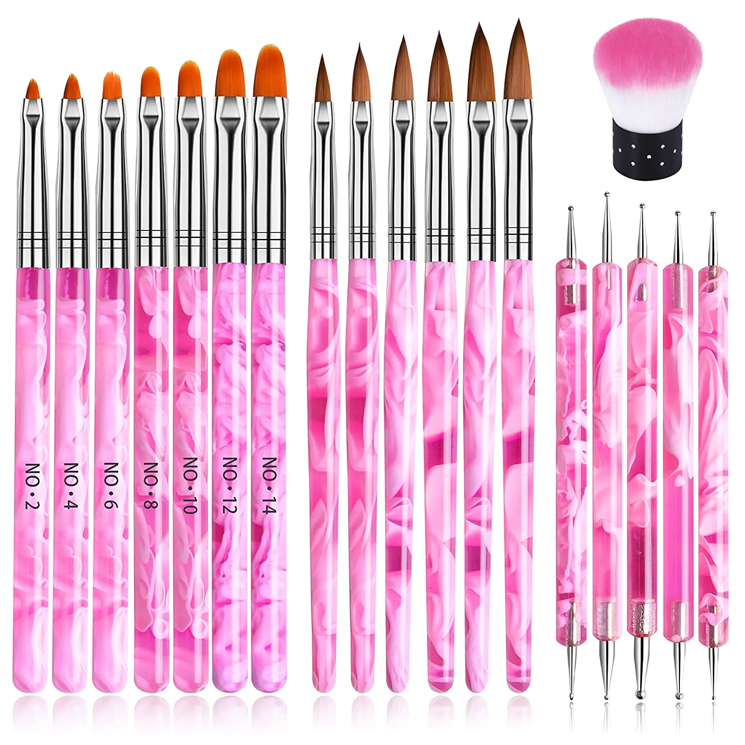 TOROKOM 19 Pcs Nail Art Brushes Acrylic Nail Brush Set for Acrylic Application, UV Gel Nail Polish Brush Nail Art Painting Brush Dotting Tool Nail Dust Remover Brushes for Nail Salon Art Tools(Purple)