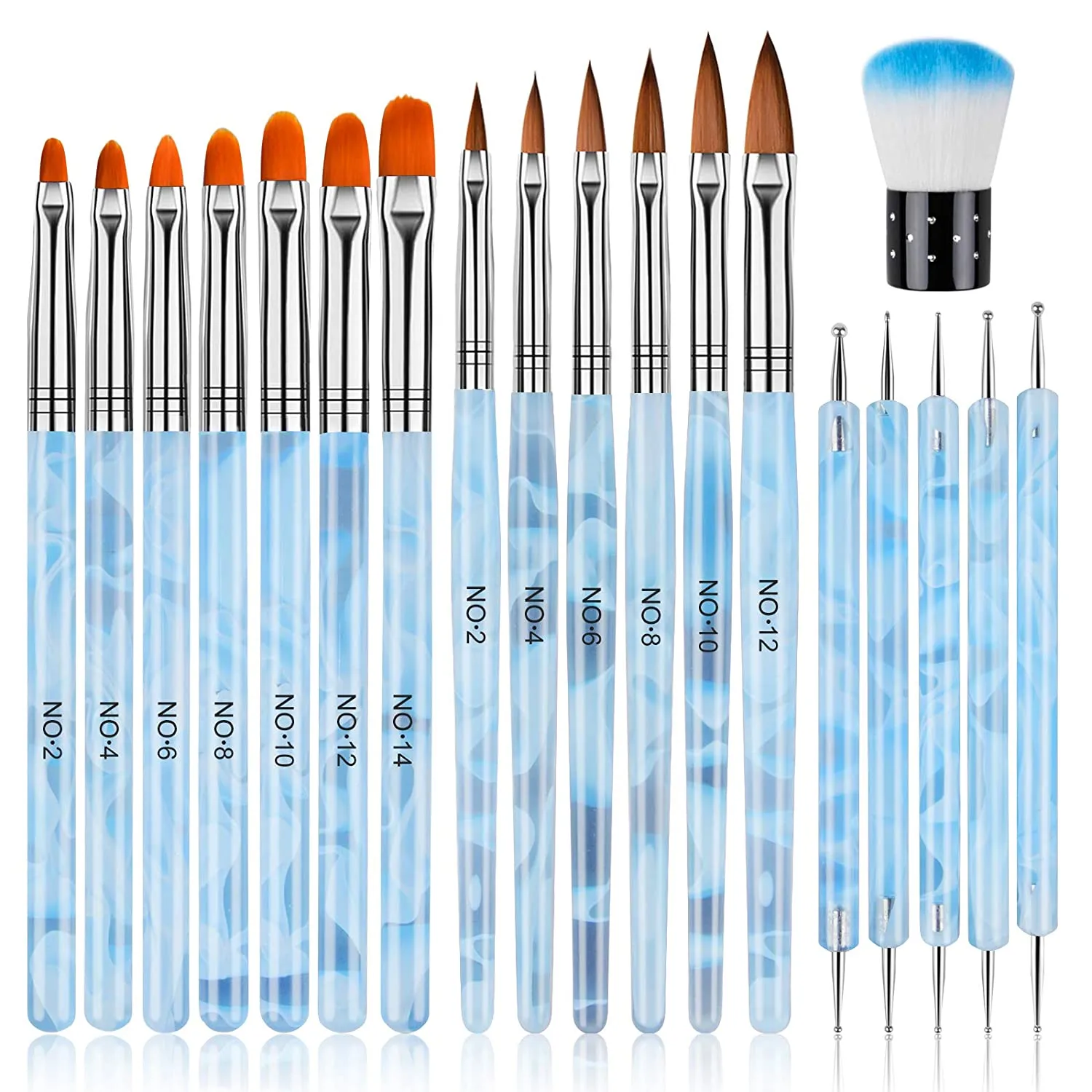TOROKOM 19 Pcs Nail Art Brushes Acrylic Nail Brush Set for Acrylic Application, UV Gel Nail Polish Brush Nail Art Painting Brush Dotting Tool Nail Dust Remover Brushes for Nail Salon Art Tools(Purple)