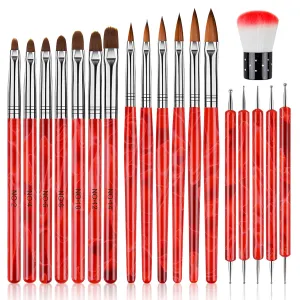TOROKOM 19 Pcs Nail Art Brushes Acrylic Nail Brush Set for Acrylic Application, UV Gel Nail Polish Brush Nail Art Painting Brush Dotting Tool Nail Dust Remover Brushes for Nail Salon Art Tools(Purple)