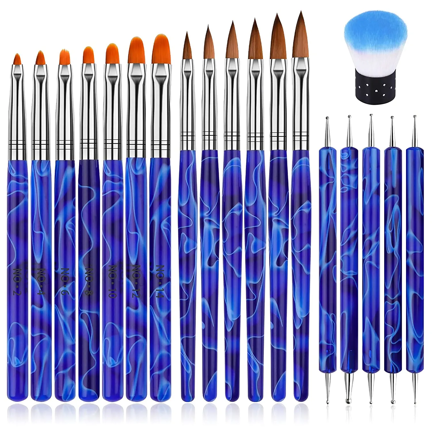 TOROKOM 19 Pcs Nail Art Brushes Acrylic Nail Brush Set for Acrylic Application, UV Gel Nail Polish Brush Nail Art Painting Brush Dotting Tool Nail Dust Remover Brushes for Nail Salon Art Tools(Purple)