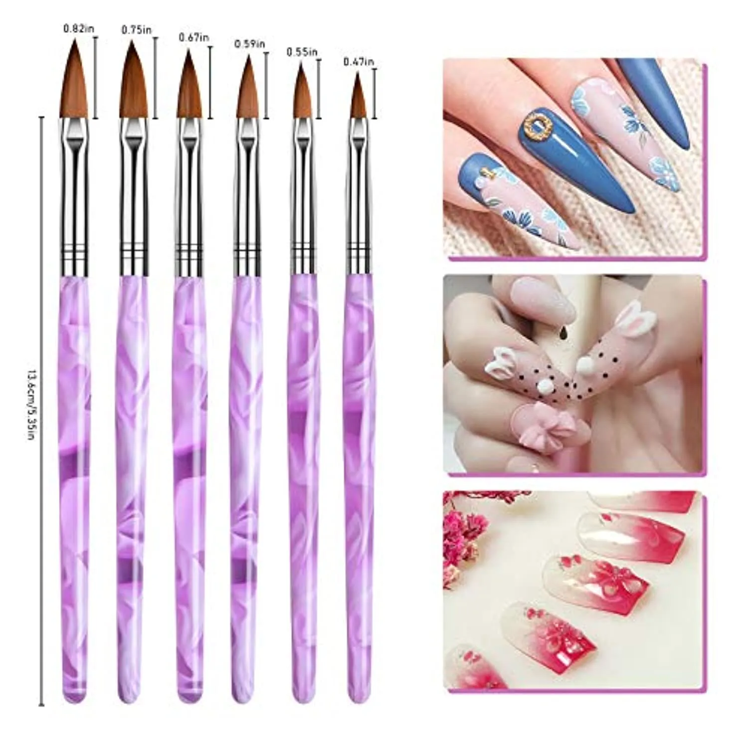 TOROKOM 19 Pcs Nail Art Brushes Acrylic Nail Brush Set for Acrylic Application, UV Gel Nail Polish Brush Nail Art Painting Brush Dotting Tool Nail Dust Remover Brushes for Nail Salon Art Tools(Purple)