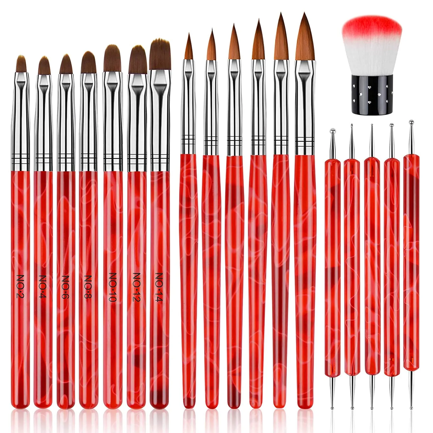 TOROKOM 19 Pcs Nail Art Brushes Acrylic Nail Brush Set for Acrylic Application, UV Gel Nail Polish Brush Nail Art Painting Brush Dotting Tool Nail Dust Remover Brushes for Nail Salon Art Tools(Purple)