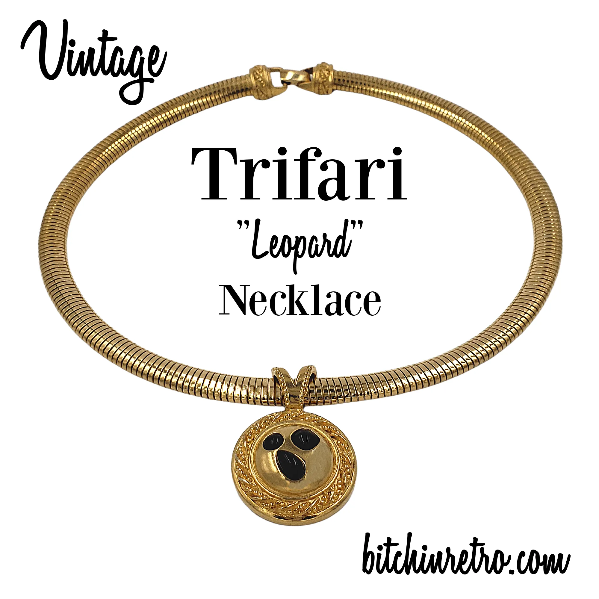 Trifari Vintage Leopard Pendant Necklace on Omega Chain