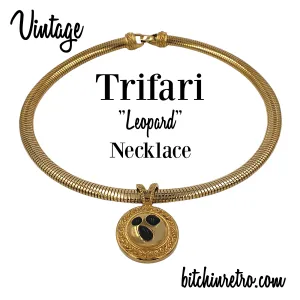 Trifari Vintage Leopard Pendant Necklace on Omega Chain