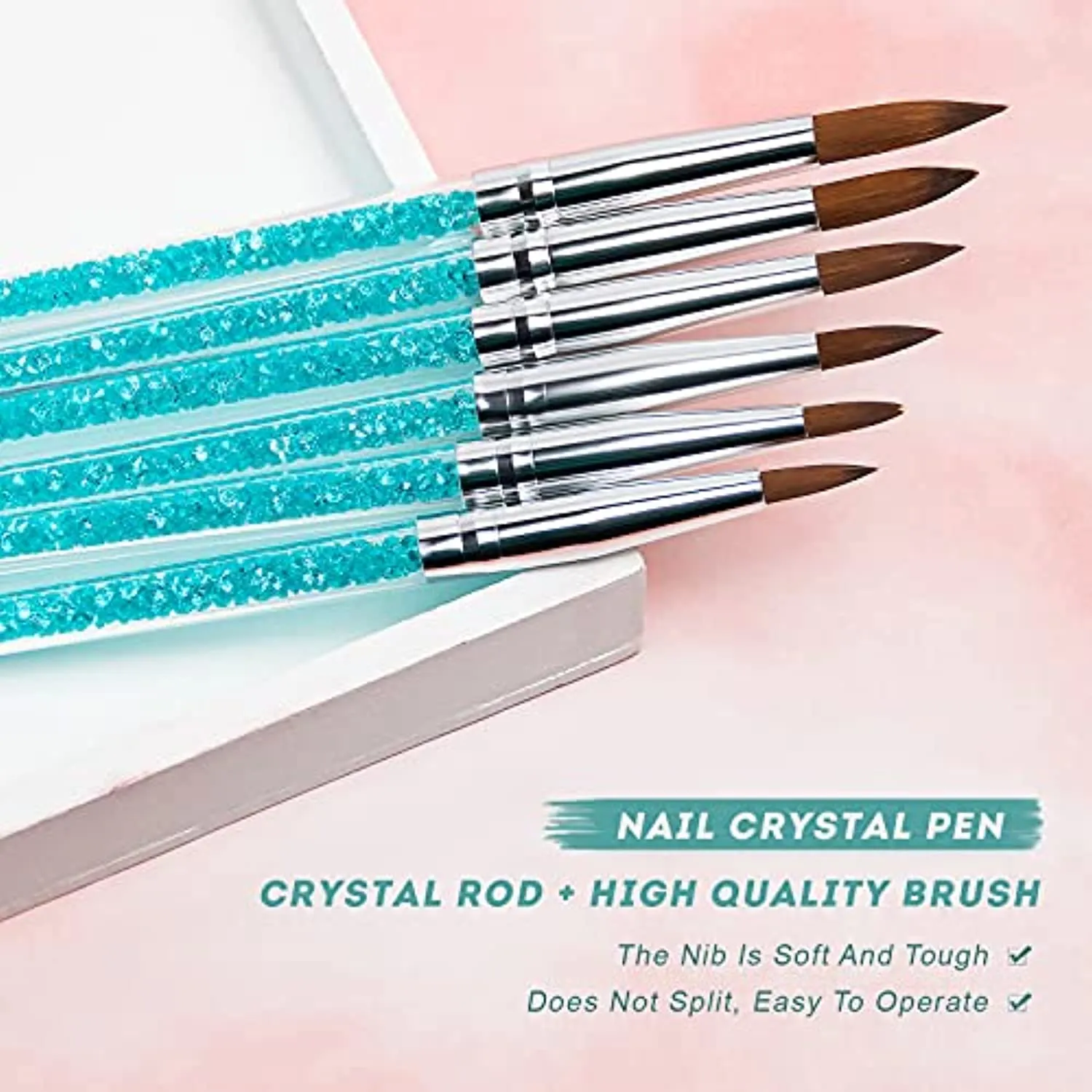 UV Gel Acrylic Nail Brush Set for Nail Art Tips, Feugole 7Pcs Blue Diamond Painted Nail Art Builder Dotting Brush for Nail Painting